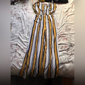 Yellow, blue and white stripped romper